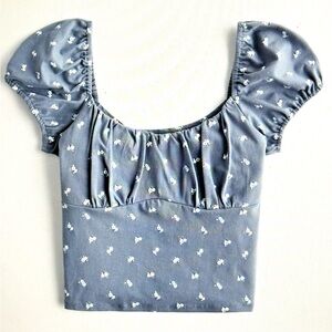 Hollister blue floral ruched bust babydoll puff sleeve